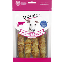 Dokas Hühnerbrust Kaurollen für Hunde in wiederverschließbarer Verpackung