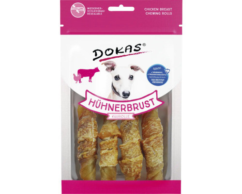Hundesnack DOKAS Hühnerbrust Kaurolle 90 g Dokas Hühnerbrust Kaurollen für Hunde in wiederverschließbarer Verpackung