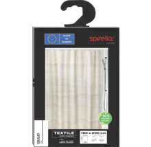Verpackung einer beigen Textil Duschvorhangs von Spirella, Größe 180 x 200 cm, hergestellt in Europa