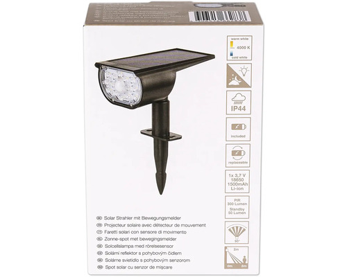 Solarstrahler mit Bewegungsmelder auf der Verpackung