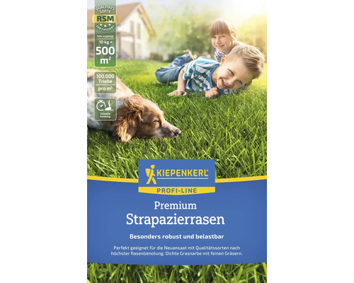 Premium Strapazierrasen Kiepenkerl Profi-Line mit Kindern und Hund auf der Wiese