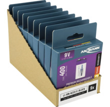Neun Ansmann Lithium Ionen 9 Volt E-Block Akkus in Pappaufsteller