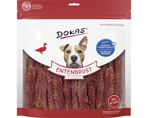 Hundesnack DOKAS Entenbrust Scheiben 900 g DOKAS Entenbrust in Scheiben für Hunde, wiederverschliessbare Verpackung