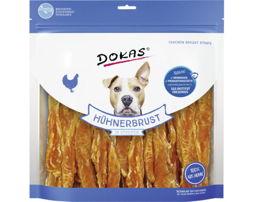 Hundesnack DOKAS Hühnerbrust Streifen 900 g Dokas Hühnerbrust Streifen für Hunde, wiederverschliessbare Verpackung