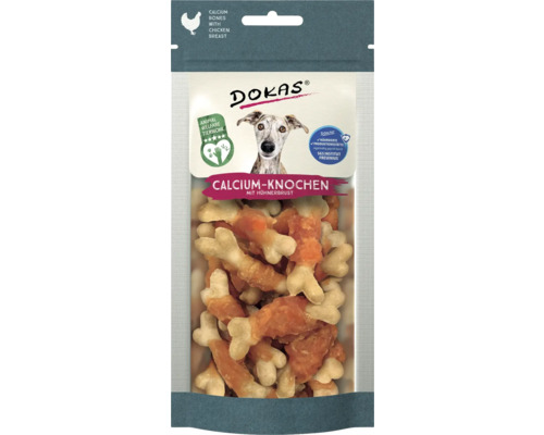 Hundesnack DOKAS Calcium-Knochen Huhn 75 g Verpackung Dokas Calcium Knochen mit Hühnerbrust für Hunde