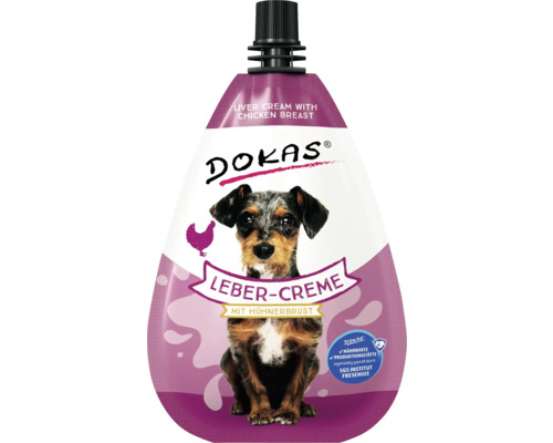 Hundesnack DOKAS Leber-Creme Hühnerbrust 85 g DOKAS Lebercreme mit Hühnerbrust für Hunde in einer Quetschpackung