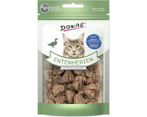 DOKAS Katzenleckerli Entenherzen gefriergetrocknet in wiederverschließbarer Verpackung