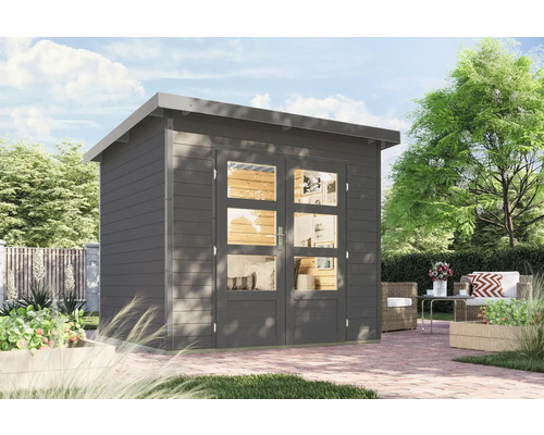 Gartenhaus mit Doppeltür und Flachdach im Garten