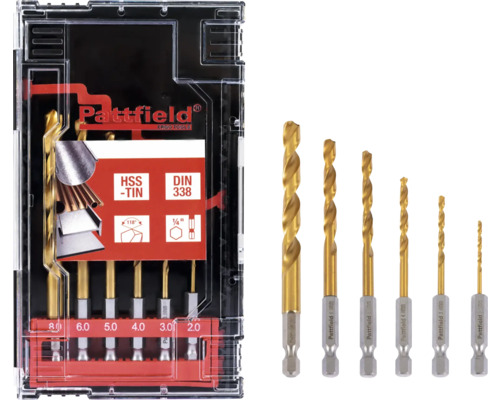 HSS Metallbohrer Set Pattfield 6 tlg., Sechskant Pattfield HSS-TIN Metallbohrer Set mit verschiedenen Größen in Aufbewahrungsbox