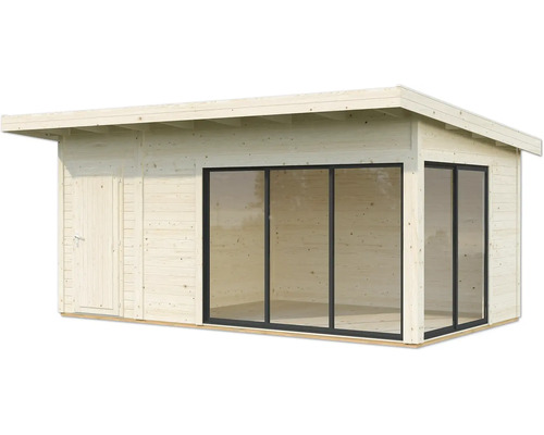 Holzgartenhaus mit Tür und großem Fenster