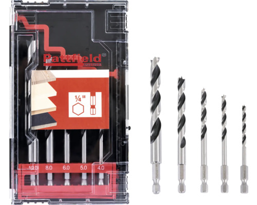 Holzbohrer Set Pattfield 5 tlg., Sechskant Holzbohrer Set mit verschiedenen Größen in Kunststoffbox