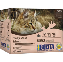 Bozita Katzennahrung Tasty Meat Menu mit Huhn, Rentier und Rind, 12 mal 85 Gramm