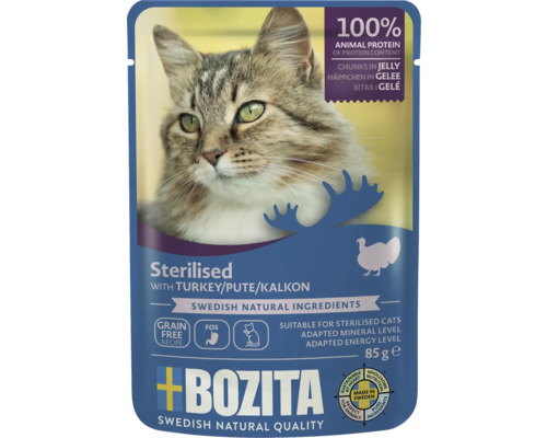 Bozita Katzenfutter Sterilised mit Truthahn, Stückchen in Gelee, 85g