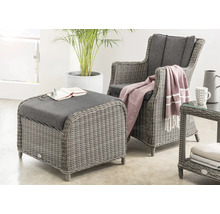 Gartenmöbelset mit Sessel und Hocker aus Polyrattan mit Kissen