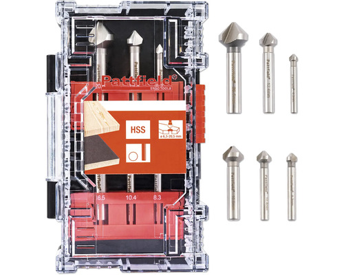 HSS Kegelsenker Set Pattfield 6 tlg., Rundschaft Pattfield Kegelbohrer Set für Holz mit verschiedenen Größen