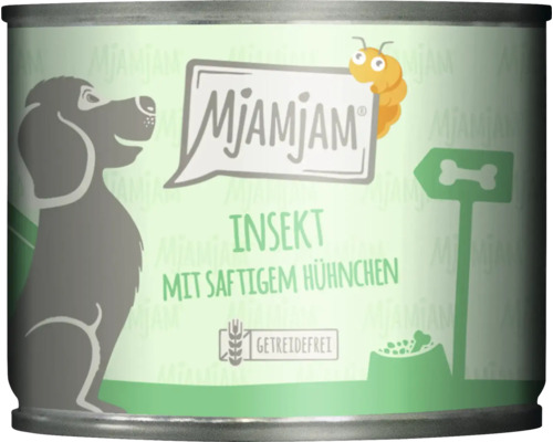 Mjamjam Hundenassfutter mit Insekt und saftigem Hühnchen in einer Dose