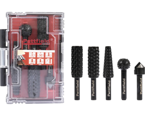 Raspel Set Pattfield 5 tlg. für Holz und Metal Pattfield Fräser Set in Aufbewahrungsbox