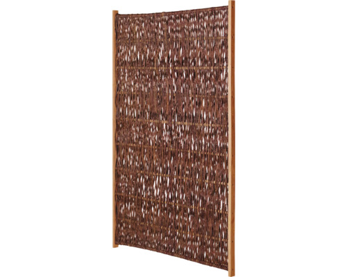 Sichtschutzzaun aus geflochtenen Weidenzweigen mit Holzrahmen