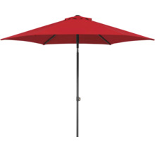 Roter Gartenschirm mit schwarzem Ständer
