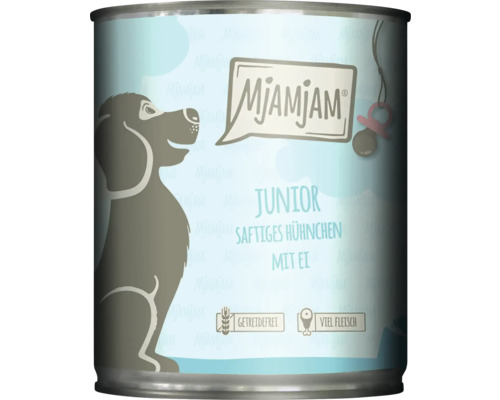 Konservenfutter Mjamjam Junior saftiges Hühnchen mit Ei für Hunde