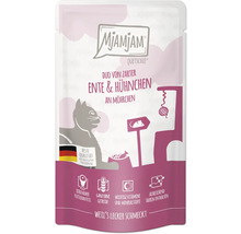 Mjamjam Quetschie Duo von zarter Ente und Hühnchen an Möhrchen Katzenfutter