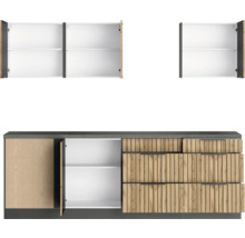 Möbelset mit Unterschrank, Hängeschränken und Schubladen