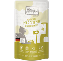 Mjamjam Quetschie Katzenfutter mit Ente, Pute und Kürbis