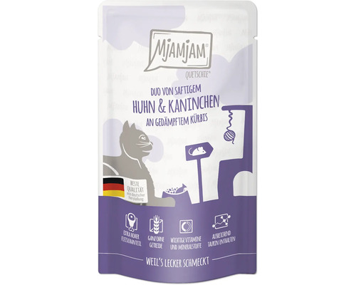 Mjamjam Quetschie Duo Katze Huhn und Kaninchen Nassfutter