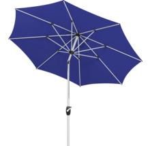Blauer Sonnenschirm mit Metallgestell für den Garten oder die Terrasse