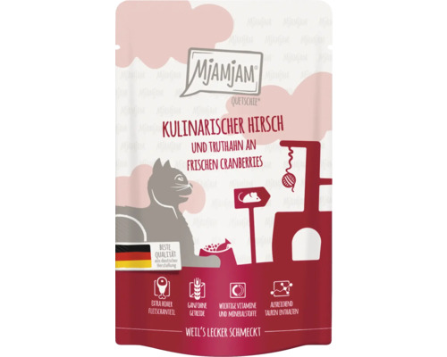 Mjamjam Katzenfutter Kulinarischer Hirsch und Truthahn an frischen Cranberries