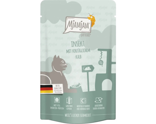 Mjamjam Quetschie Katzenfutter mit Insekt und Kalb