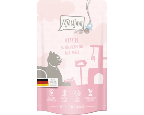 Mjamjam Quetschie Kitten Nassfutter mit Huhn und Lachsöl im Beutel