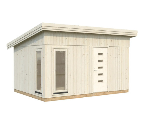 Holzgartenhaus mit Tür und Fenstern