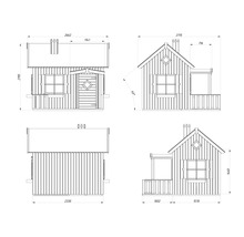 Technische Zeichnung eines Gartenhauses mit Maßangaben