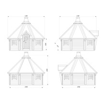 Zeichnung eines Grill Kota mit Abmessungen.