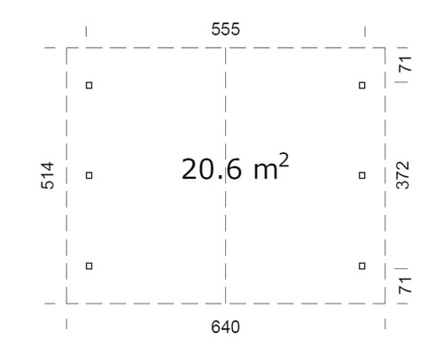 Grundriss mit Massangaben: 640 x 514 cm, Fläche 20.6 m²