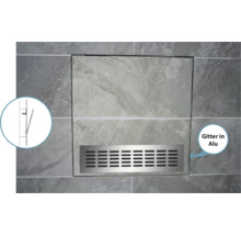 Revisionsklappe mit Aluminiumgitter in gefliester Wand