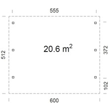 Grundriss mit Maßangaben und einer Fläche von 20,6 Quadratmetern
