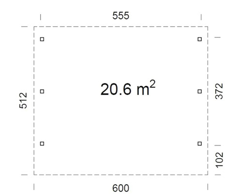 Grundriss mit Maßangaben und einer Fläche von 20,6 Quadratmetern