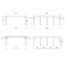 Technische Zeichnung eines Pavillons mit Maßangaben