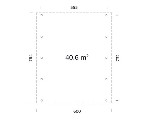 Grundriss mit Maßen und Flächenangabe von 40,6 Quadratmetern