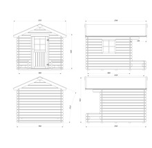 Technische Zeichnung eines Gartenhauses mit Maßen