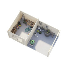 Ansicht eines Gartenhauses mit Gartengeräten und Zubehör