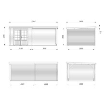 Technische Zeichnung eines Gartenhauses mit Maßangaben