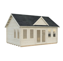 Gartenhaus aus Holz mit Fenstern und Doppeltür