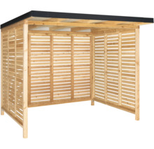 Holzlager mit Lamellenwänden und Dach