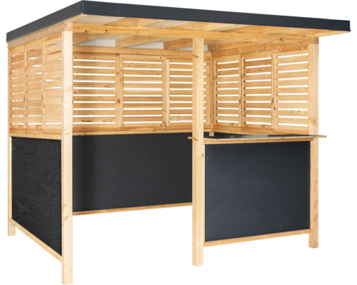 Holzgartenbar mit Dach und Tafel