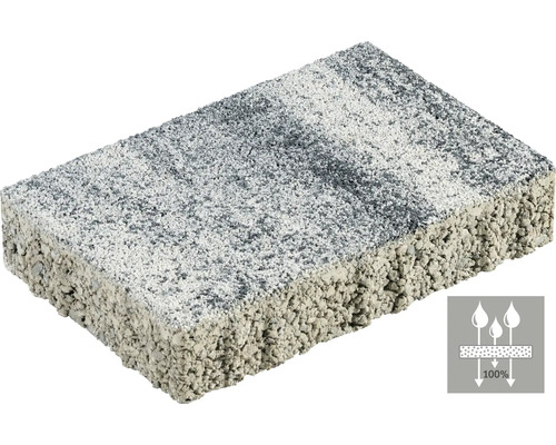 Pflasterstein Rechteckpflaster iWay Drain weiß-schwarz 30 cm x 20 cm x 6 cm Betonpflasterstein mit Wasserdurchlässigkeitssymbol