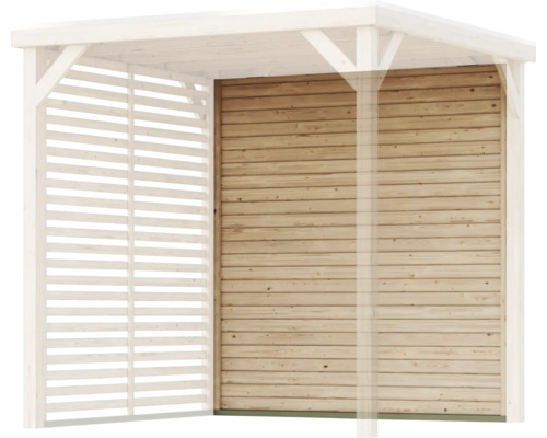 Holzgartenhaus mit Lamellenwand und Holzwand