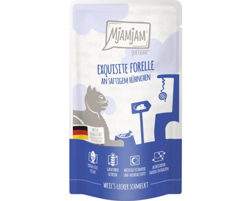 Mjamjam Quetschie Katzenfutter Exquisite Forelle mit saftigem Hühnchen